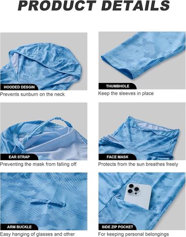 Men's Sun Protection Fishing Shirts UPF 50+ Lightweight Hoodie Long Sleeve UV SPF Hooded Shirts with Mask Rash Guard in Saudi Arabia