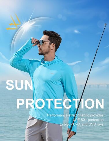 Men's Sun Protection Fishing Shirts UPF 50+ Lightweight Hoodie Long Sleeve UV SPF Hooded Shirts with Mask Rash Guard in Saudi Arabia