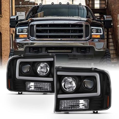AKKON - For 99-04 Ford F250 F350 F450 F550 SuperDuty Pickup LED Tube Bar Black Projector Headlights Pair LH+RH in Saudi Arabia