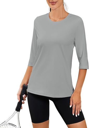 jomedesign 3/4 طول الأكمام نسائي قمم الشمس UPF50+ بلوزات تونك قابلة للتنفس طاقم الرقبة فضفاضة in Kuwait