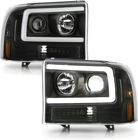 AKKON - For 99-04 Ford F250 F350 F450 F550 SuperDuty Pickup LED Tube Bar Black Projector Headlights Pair LH+RH in Saudi Arabia