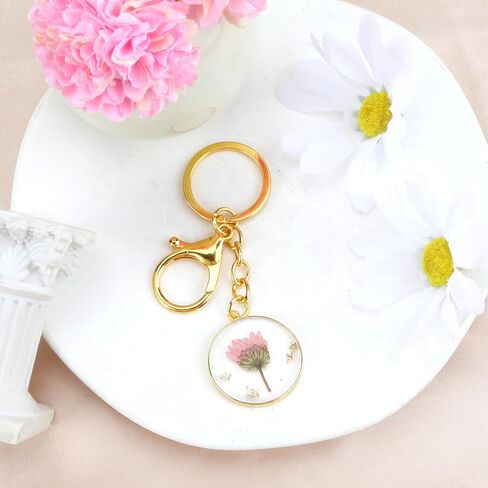 Handmade Pressed Flower Keychain,Dried Flowers Keychain for Women,Birth Flower Gift for Mother Sisters Bestie in Saudi Arabia