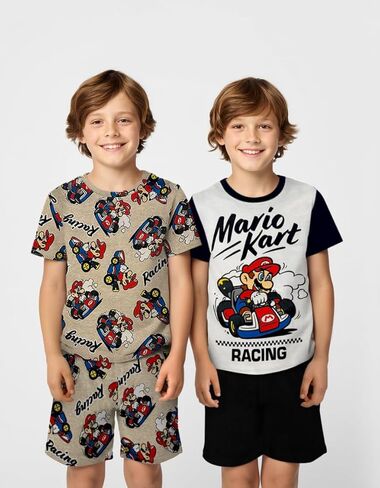 Super Mario Boys Pajama Set - 4 Piece Short Sleeve & Shorts Pajama Set - 100% Cotton Snug Fit Kids Pjs - Boys Summer Pajamas in Kuwait