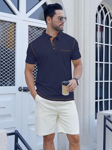 شورتات البولو غير الرسمية للرجال قميص الصيف القميص الكلاسيكي القمصان الجولف مع جيب in Kuwait