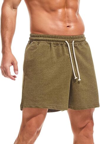 AMY COULEE Men's Athletic Sweat Shorts 5" Casual Lounge Shorts Elastic Waist Gym Workout Shorts with Pockets in Kuwait