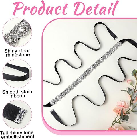 Bridal Rhinestone Wedding Waist Belt, Handcrafted Bling Crystal Belts Adjustable Ribbon Belt for Women Jeans Dress in Saudi Arabia