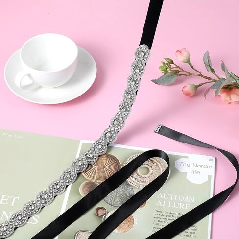 Bridal Rhinestone Wedding Waist Belt, Handcrafted Bling Crystal Belts Adjustable Ribbon Belt for Women Jeans Dress in Saudi Arabia