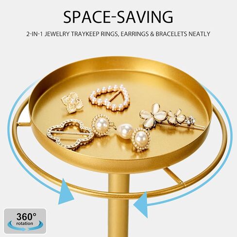 MoyRetty 360° Rotating Sunglasses Organizer - Stainless Steel Glasses Holder Stand with Jewelry Tray, Home Decor for Desk, Dresser & Nightstand(Gold) in Saudi Arabia