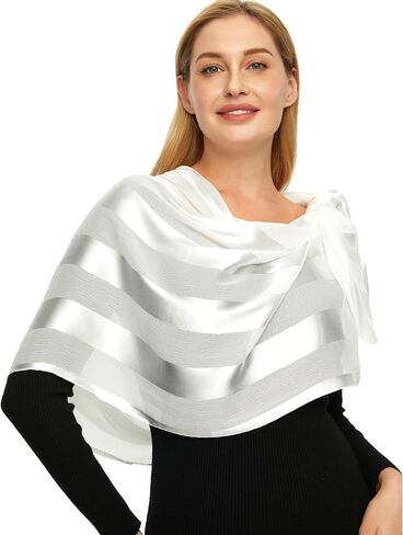 PANTONIGHT Women's Polyester Head Wrap Plain Metallic Evening Shawl Lightweight Wedding Shawl Satin Wraps for Party in Saudi Arabia