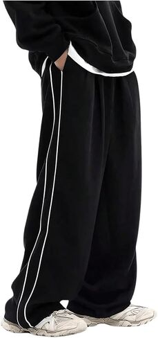 Verdusa Men's Striped Track Pants Elastic Waist Baggy Parachute Pants Sweatpants in Kuwait