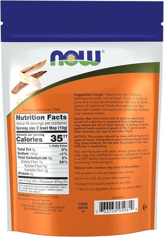 NOW Supplements, Whole Psyllium Husks, Non-GMO Project Verified, Soluble Fiber, 10-Pound in Saudi Arabia