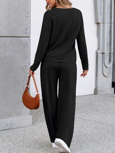 LILLUSORY Women's Sweatsuits 2 Piece Outfits Lounge Matching Sweat Sets Casual Sweatshirts Wide Leg Sweatpants Tracksuit Sets in Saudi Arabia