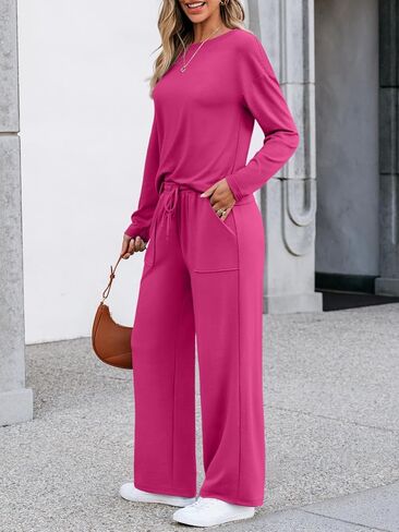 LILLUSORY Women's Sweatsuits 2 Piece Outfits Lounge Matching Sweat Sets Casual Sweatshirts Wide Leg Sweatpants Tracksuit Sets in Saudi Arabia