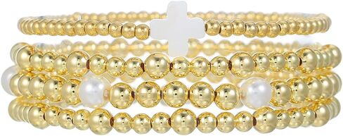 Gold Beaded Bracelets for Women - 14K Gold Plated Bracelets Gold Stretch Bead Ball Bracelet stack Set Adjustable Bracelet Set Jewelry for Gifts in Saudi Arabia