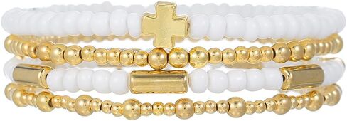 Gold Beaded Bracelets for Women - 14K Gold Plated Bracelets Gold Stretch Bead Ball Bracelet stack Set Adjustable Bracelet Set Jewelry for Gifts in Saudi Arabia