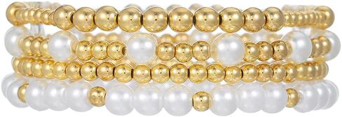 Gold Beaded Bracelets for Women - 14K Gold Plated Bracelets Gold Stretch Bead Ball Bracelet stack Set Adjustable Bracelet Set Jewelry for Gifts in Saudi Arabia