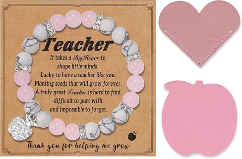 Teacher Appreciation Gifts Personalized Natural Stone Apple Bracelet Cute Leather Heart Corner Bookmarks Apple-Shaped Sticky Notes Thank You Gifts for Teacher with Message Card in Saudi Arabia