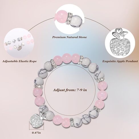 Teacher Appreciation Gifts Personalized Natural Stone Apple Bracelet Cute Leather Heart Corner Bookmarks Apple-Shaped Sticky Notes Thank You Gifts for Teacher with Message Card in Saudi Arabia
