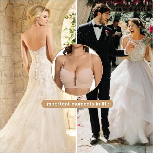JOYSHAPER Plunge Bras for Women Backless Push Up Bras Low Cut Padded Bras Shaper Convertible with Clear Straps Dress Bra in Saudi Arabia