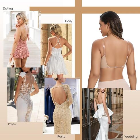JOYSHAPER Plunge Bras for Women Backless Push Up Bras Low Cut Padded Bras Shaper Convertible with Clear Straps Dress Bra in Saudi Arabia