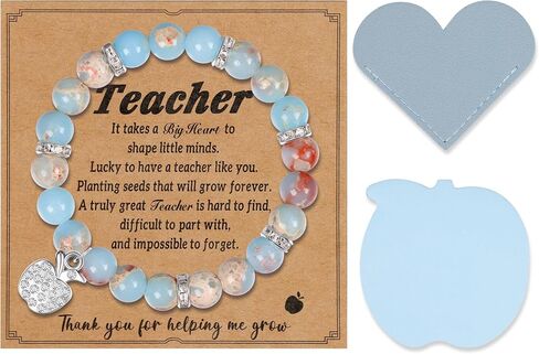 Teacher Appreciation Gifts Personalized Natural Stone Apple Bracelet Cute Leather Heart Corner Bookmarks Apple-Shaped Sticky Notes Thank You Gifts for Teacher with Message Card in Saudi Arabia