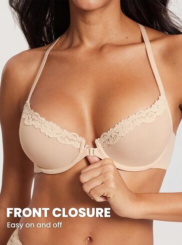 Dobreva Women's Mesh Front Front Racerback Bra Lace Trim Unlize Underwire Sexy Gradund in Kuwait