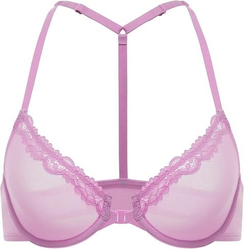 Dobreva Women's Mesh Front Front Racerback Bra Lace Trim Unlize Underwire Sexy Gradund in Kuwait