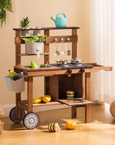 ROBUD Vintage Green Wooden Kitchen Sets for Kids Toddler, Pretend Play Kitchen with Working Ice Machine, Microwave Oven, Ages 3+ in Kuwait