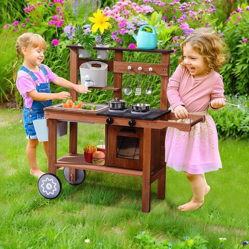 ROBUD Vintage Green Wooden Kitchen Sets for Kids Toddler, Pretend Play Kitchen with Working Ice Machine, Microwave Oven, Ages 3+ in Kuwait