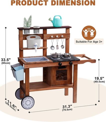 ROBUD Vintage Green Wooden Kitchen Sets for Kids Toddler, Pretend Play Kitchen with Working Ice Machine, Microwave Oven, Ages 3+ in Kuwait