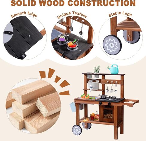 ROBUD Vintage Green Wooden Kitchen Sets for Kids Toddler, Pretend Play Kitchen with Working Ice Machine, Microwave Oven, Ages 3+ in Kuwait