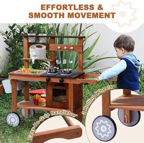 ROBUD Vintage Green Wooden Kitchen Sets for Kids Toddler, Pretend Play Kitchen with Working Ice Machine, Microwave Oven, Ages 3+ in Kuwait