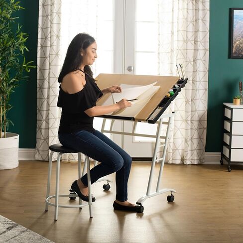 Studio Designs Deluxe Craft Station, Top Adjustable Drafting Table Craft Table Drawing Desk Hobby Table Writing Desk Studio Desk with Drawers, 36''W x 24''D, Black/White in Kuwait