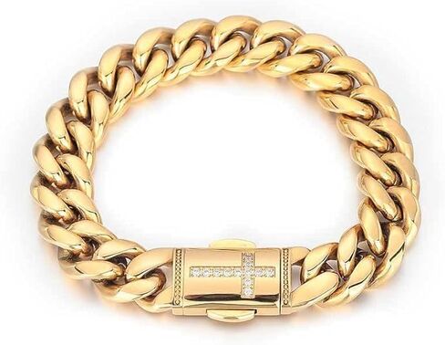 14k gold Cuban bracelet for men. bracelet for women. Mesh bracelet for Valentine's Day/birthday gift (yellow, 9) in Kuwait