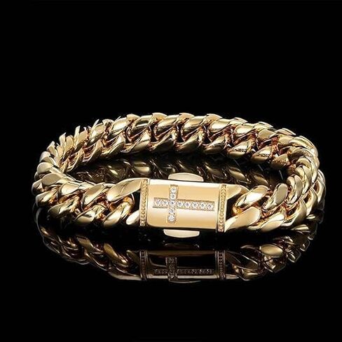 14k gold Cuban bracelet for men. bracelet for women. Mesh bracelet for Valentine's Day/birthday gift (yellow, 9) in Kuwait