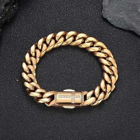 14k gold Cuban bracelet for men. bracelet for women. Mesh bracelet for Valentine's Day/birthday gift (yellow, 9) in Kuwait