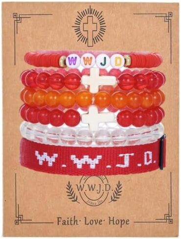 Christian Cross WWJD Bracelet Set WWJD Braided Rope Bracelet Cross Crystal Beads Stretch Bracelets Religious Christian What Would Jesus Do Handmade Woven Wristbands Bracelet in Saudi Arabia