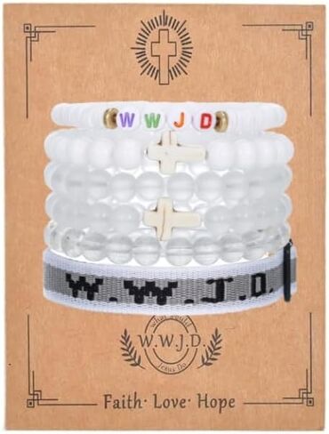 Christian Cross WWJD Bracelet Set WWJD Braided Rope Bracelet Cross Crystal Beads Stretch Bracelets Religious Christian What Would Jesus Do Handmade Woven Wristbands Bracelet in Saudi Arabia