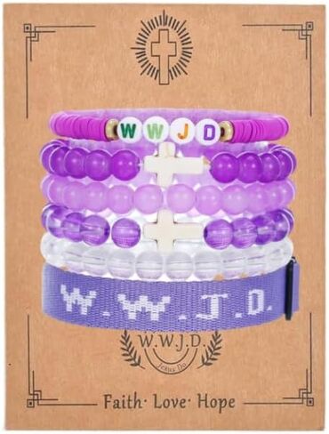 Christian Cross WWJD Bracelet Set WWJD Braided Rope Bracelet Cross Crystal Beads Stretch Bracelets Religious Christian What Would Jesus Do Handmade Woven Wristbands Bracelet in Saudi Arabia