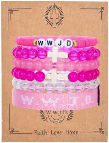 Christian Cross WWJD Bracelet Set WWJD Braided Rope Bracelet Cross Crystal Beads Stretch Bracelets Religious Christian What Would Jesus Do Handmade Woven Wristbands Bracelet in Saudi Arabia