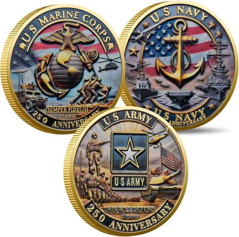 250th Anniversary US Military Commemorative Coin – Army, Navy, Marine Corps, Patriotic Challenge Coin, Veterans Appreciation Gift (A#) in Saudi Arabia