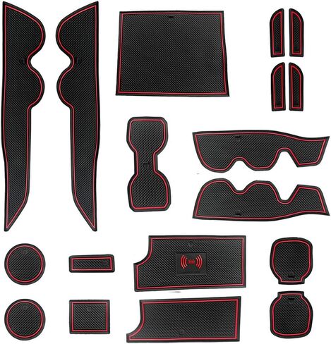 Auovo 18pcs Anti-dust Mats for Toyota Tacoma Accessories 2023 2022 2021 2020 2016 2017 2018 2019 Car Cup Holder Inserts Center Console Door Pocket Liner Premium Custom Interior (Double Cab) (Red) in Saudi Arabia