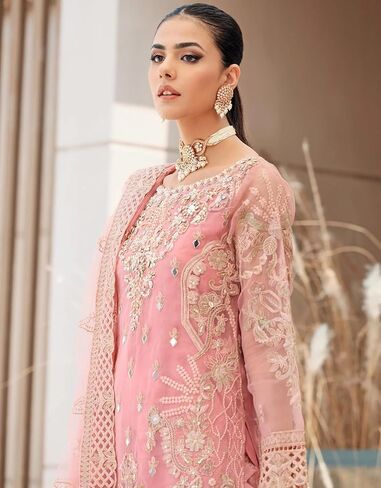 Indian Pakistani Salwar Kameez Pant Suit Embroidery Dresses for Eid Ramadan Festive Party - Kurta, Pant and Dupatta in Saudi Arabia