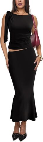 مجموعات من قطعتين للنساء y2k الخروج من الكشكش تقليم أعلى دبابات وخصر عالي Maxi Long Skirt Set Dress in Kuwait