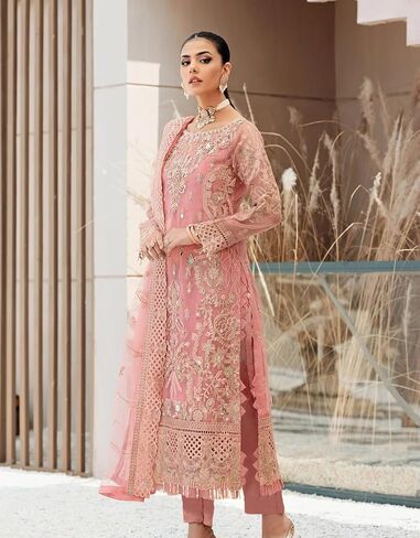Indian Pakistani Salwar Kameez Pant Suit Embroidery Dresses for Eid Ramadan Festive Party - Kurta, Pant and Dupatta in Saudi Arabia
