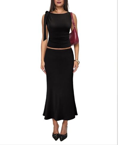 مجموعات من قطعتين للنساء y2k الخروج من الكشكش تقليم أعلى دبابات وخصر عالي Maxi Long Skirt Set Dress in Kuwait