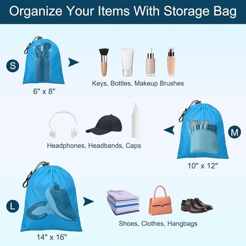 PATIKIL Travel Storage Bags with Toggle 14 x 16 Inch, 6 Pack Waterproof 210D Polyester Drawstring Bag Stuff Sack Cinch Bag for Gym Traveling Hiking Yoga Shoes Organizer, Black in Kuwait