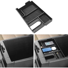 YOJOJOCO Center Console Organizer Compatible with Toyota Tundra 2007-2021 Accessories (Full Console w/Bucket Seats ONLY) Black ABS Plastic Material Armrest Secondary Storage Box