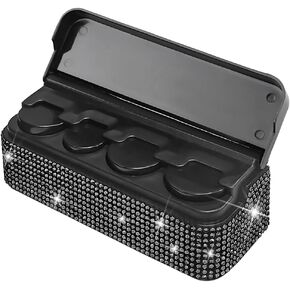 Bling Coin Holder for Car, Crystal Rhinestones Vehicle Storage Organizers with 4 Compartments, Diamond Automotive Change Box Money Dispenser, Universal for SUV, Sedan, Truck (Black)