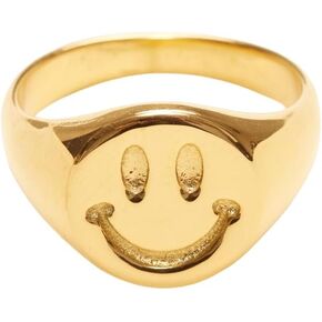 18K Gold Plated Titanium Smiley Signet Ring, Stackable Ring for women & men
